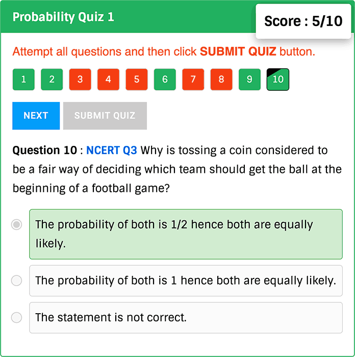 Class 10 Probability Quiz